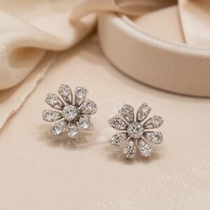 Vintage Signed B N Bugbee & Niles Flower Rhinestone Clip on Screw Back Earrings